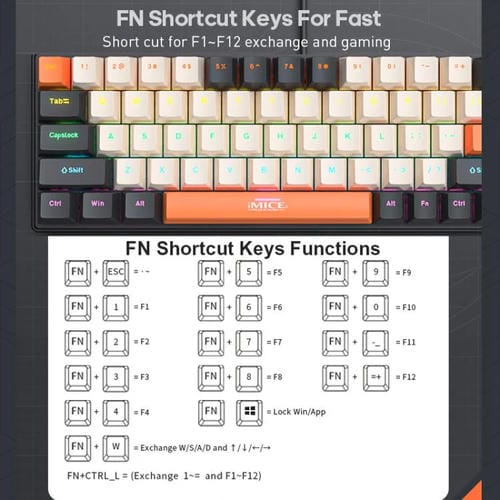 Teclado mecánico iMICE GK-690 con cable tipo C (Negro, Naranja y Blanco)