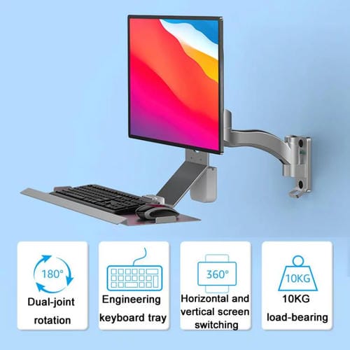 Soporte para monitor WKS-1 montaje en pared con bandeja para mouse y teclado (Negro)