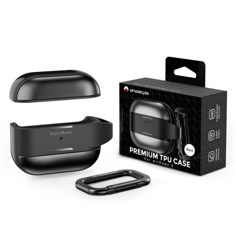 Funda protectora AhaStyle WG75-3 de TPU y aleación de aluminio resistente a arañazos para AirPods 3 (negra)