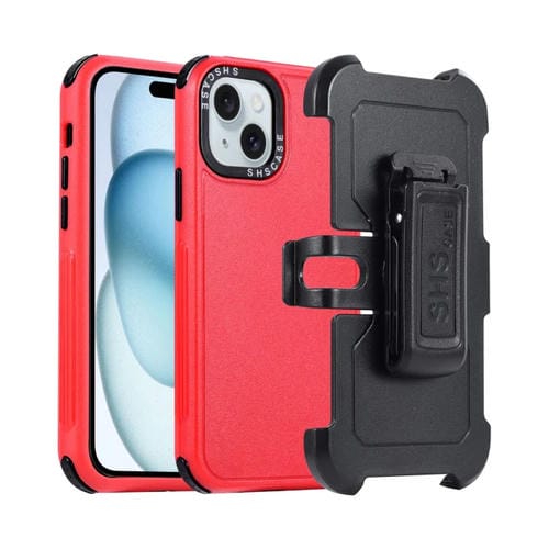 Para iPhone 15 3 En 1 PC + Funda para Teléfono con Funda Deslizante de TPU (Rojo + Negro) - MOVILSTORE