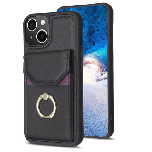 Para iPhone 15 Bf29 Funda para Teléfono con Soporte para Anillo y Bolsa para Tarjeta de Órgano (Negro) - MOVILSTORE