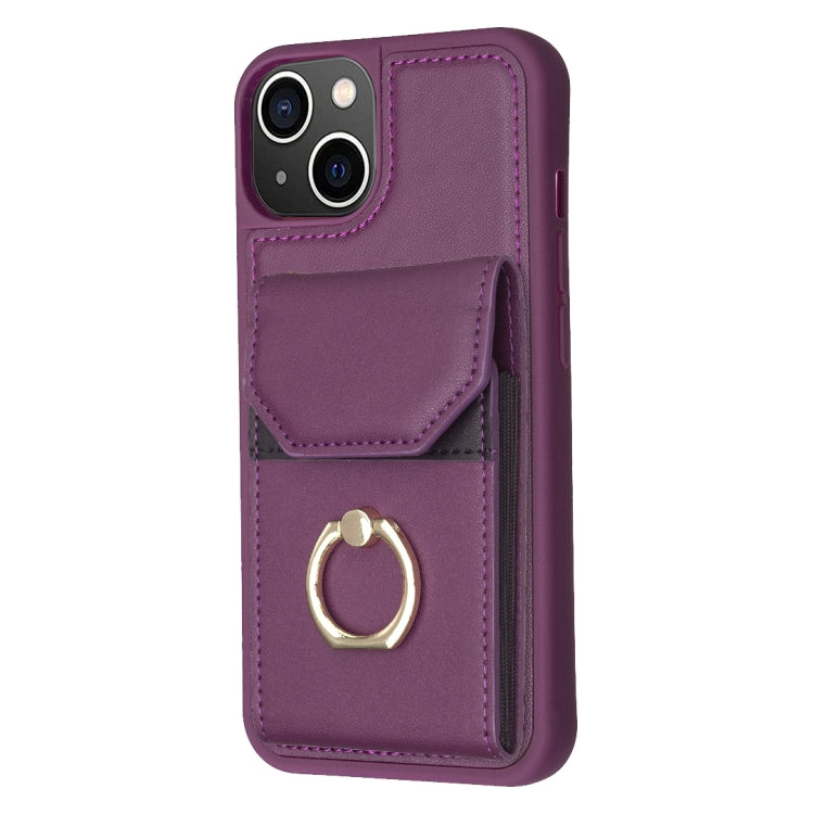 Para iPhone 15 Bf29 Funda para Teléfono con Soporte para Anillo y Bolsa para Tarjeta de Órgano (Púrpura Oscuro) - MOVILSTORE