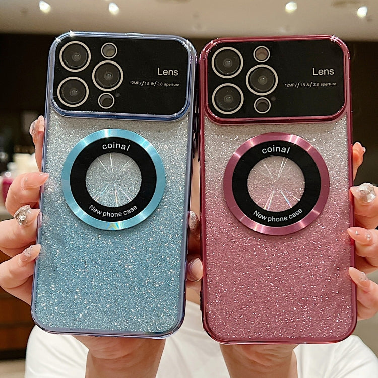 Para iPhone 15 Caja de Teléfono de TPU con Galvanoplastia con Brillo Degradado Magsafe con Ventana Grande (Azul Marino) - MOVILSTORE
