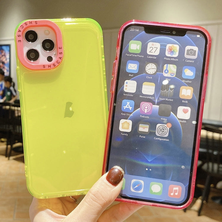 Para iPhone 15 Caja de Teléfono de TPU Transparente con Marco de Lente de Contraste de Color (Negro + Rojo Rosa) - MOVILSTORE