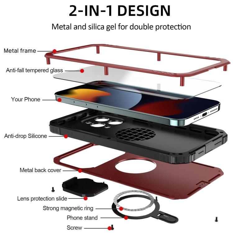 Para iPhone 15 Camera Shield Magsafe Holder Life Funda Impermeable para Teléfono (Rojo) - MOVILSTORE