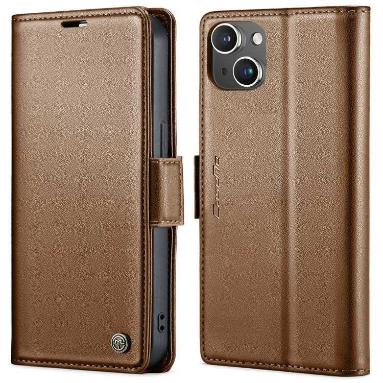 Para iPhone 15 Caseme 023 Funda para Teléfono de Cuero Antirrobo con Textura Litchi y Hebilla de Mariposa Rfid (Marrón) - MOVILSTORE