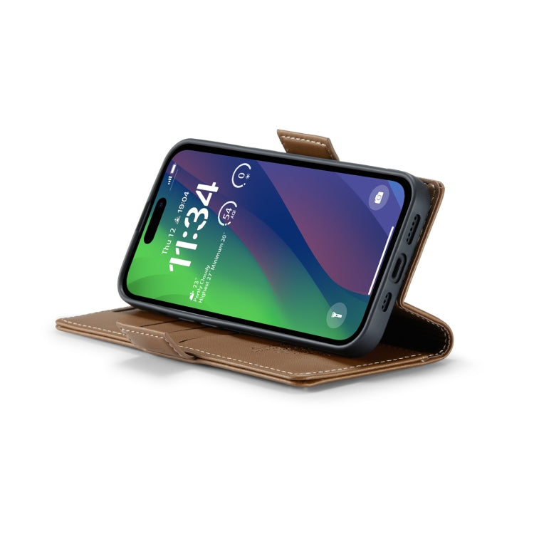Para iPhone 15 Caseme 023 Funda para Teléfono de Cuero Antirrobo con Textura Litchi y Hebilla de Mariposa Rfid (Marrón) - MOVILSTORE