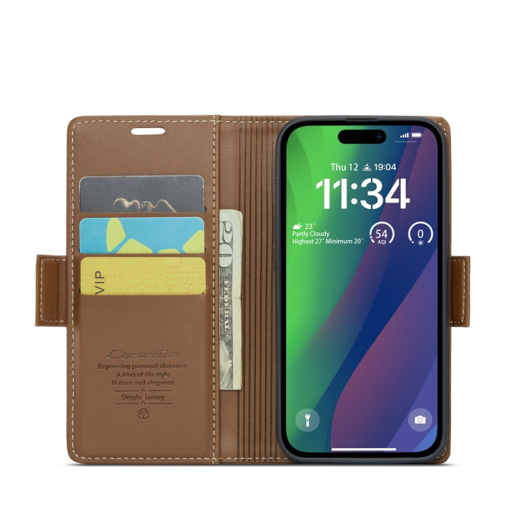 Para iPhone 15 Caseme 023 Funda para Teléfono de Cuero Antirrobo con Textura Litchi y Hebilla de Mariposa Rfid (Marrón) - MOVILSTORE