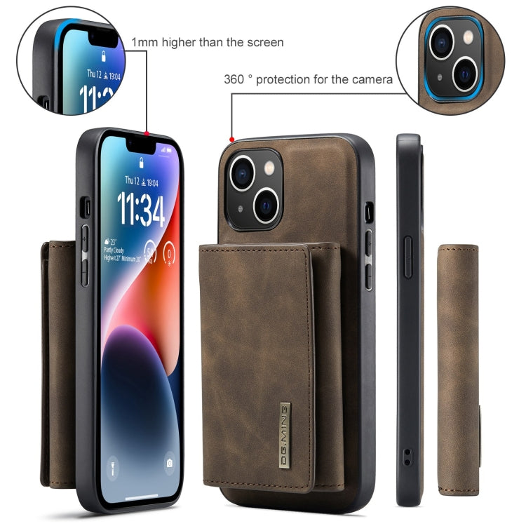 Para iPhone 15 Dg.Ming M1 Series Funda de Cuero para Teléfono con Billetera Múltiple de 3 Pliegues (Café) - MOVILSTORE