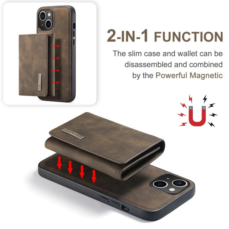 Para iPhone 15 Dg.Ming M1 Series Funda de Cuero para Teléfono con Billetera Múltiple de 3 Pliegues (Café) - MOVILSTORE
