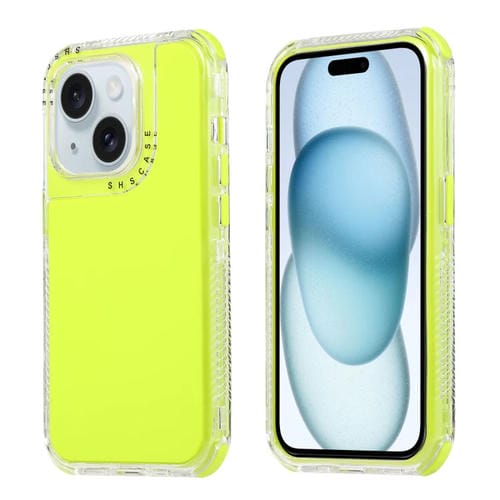Para iPhone 15 Dreamland 3 En 1 Caja de Teléfono PC + TPU con Marco Transparente de Color Sólido (Verde Fluorescente) - MOVILSTORE
