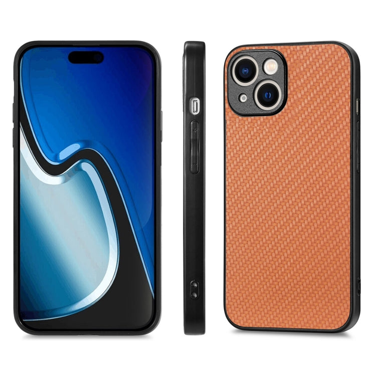 Para iPhone 15 Enkay Funda para Teléfono con Piel de Cuero y Fibra para PC con Película de Vidrio con Alto Contenido de Aluminio y Silicio (Marrón) - MOVILSTORE
