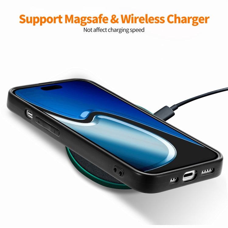 Para iPhone 15 Enkay Funda para Teléfono con Piel de Cuero y Fibra para PC con Película de Vidrio con Alto Contenido de Aluminio y Silicio (Marrón) - MOVILSTORE