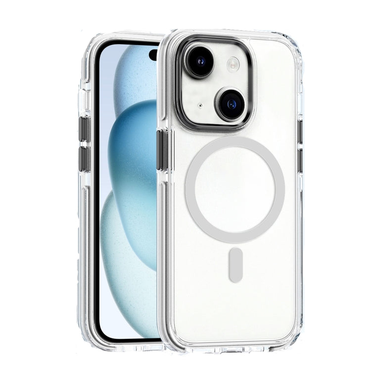 Para iPhone 15 Estuche para Teléfono a Prueba de Golpes para PC Transparente Híbrido Magsafe TPU de Doble Color (Blanco) - MOVILSTORE