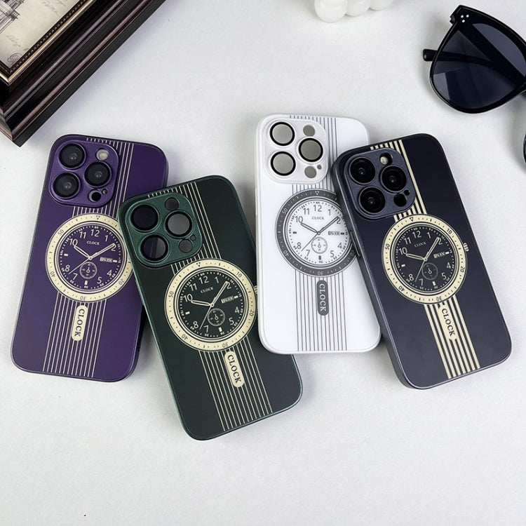 Para iPhone 15 Estuche para Teléfono con Protección de Lente Magnética con Patrón de Reloj (Púrpura) - MOVILSTORE