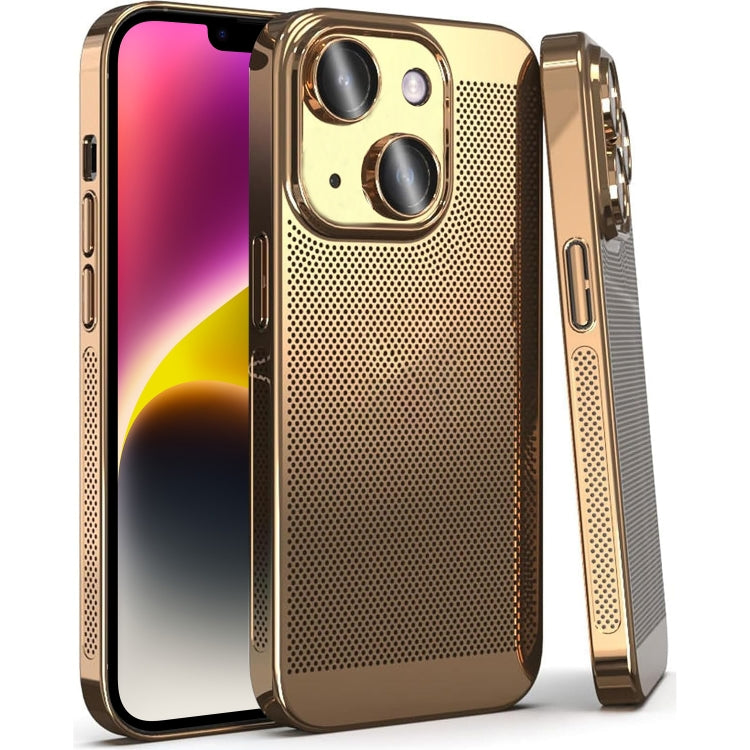 Para iPhone 15 Estuche para Teléfono con Refrigeración de Malla Fina (Dorado) - MOVILSTORE
