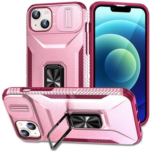 Para iPhone 15 Estuche para Teléfono con Soporte Deslizante para Levas (Rosa + Rojo Rosa) - MOVILSTORE