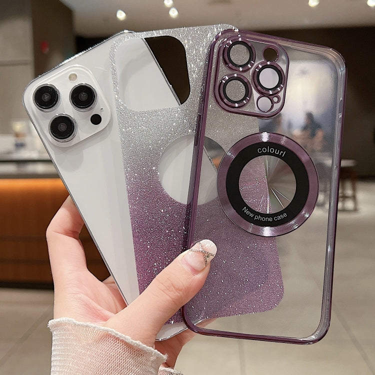Para iPhone 15 Estuche para Teléfono de TPU con Galvanoplastia con Brillo Degradado Magsafe (Púrpura) - MOVILSTORE