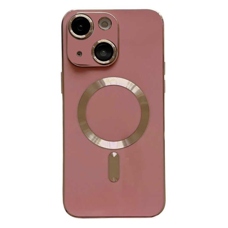 Para iPhone 15 Estuche para Teléfono de TPU con Revestimiento Magsafe y Película para Lentes (Rojo Rosa) - MOVILSTORE