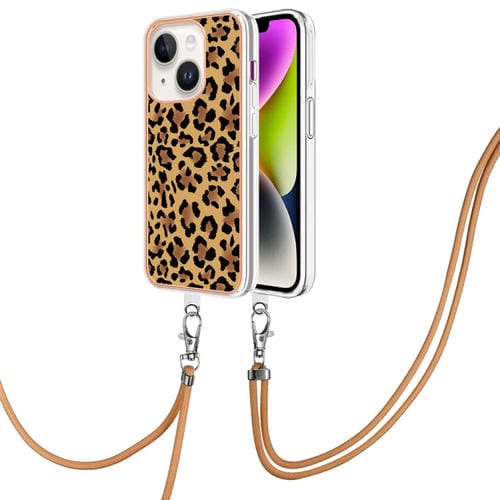 Para iPhone 15 Estuche para Teléfono Imd de Doble Cara con Galvanoplastia y Cordón (Estampado de Leopardo) - MOVILSTORE