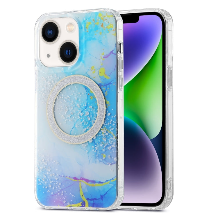 Para iPhone 15 Estuche para Teléfono Imd Marble Magsafe de Doble Cara (Azul Oscuro) - MOVILSTORE