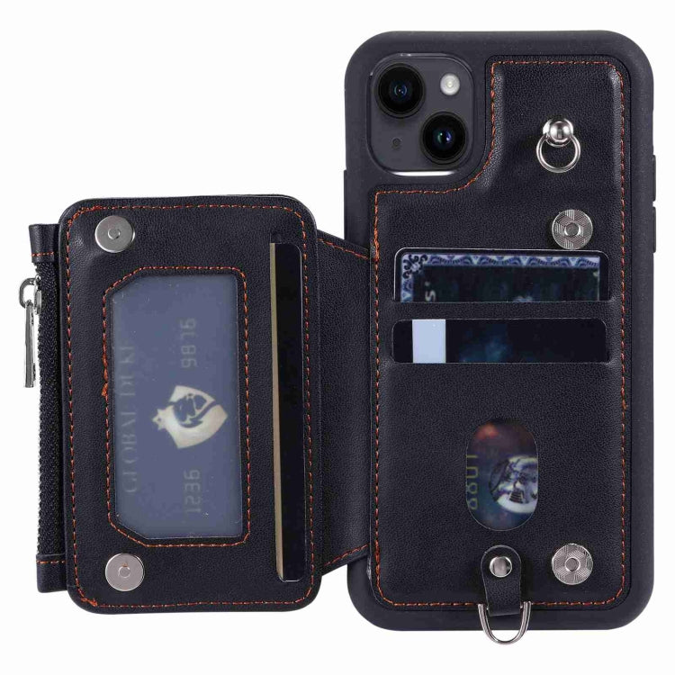 Para iPhone 15 Estuche para Teléfono Rfid con Ranuras para Tarjetas con Cremallera (Negro) - MOVILSTORE