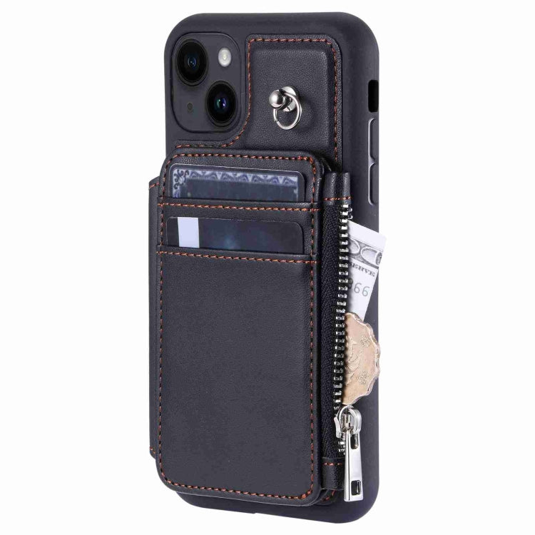 Para iPhone 15 Estuche para Teléfono Rfid con Ranuras para Tarjetas con Cremallera (Negro) - MOVILSTORE