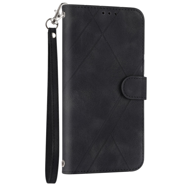 Para iPhone 15 Funda de Cuero con Línea En Relieve y Cordón (Negro) - MOVILSTORE