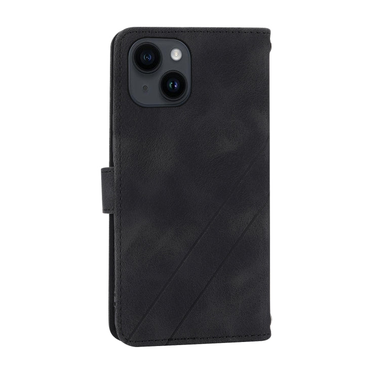 Para iPhone 15 Funda de Cuero con Línea En Relieve y Cordón (Negro) - MOVILSTORE
