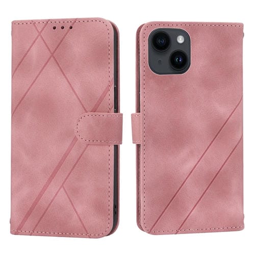 Para iPhone 15 Funda de Cuero con Línea En Relieve y Cordón (Rosa) - MOVILSTORE