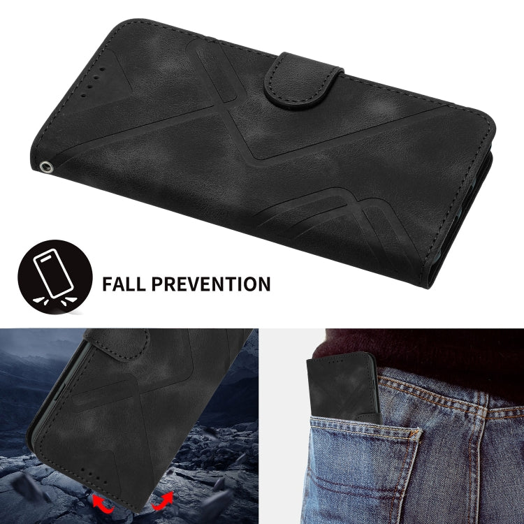 Para iPhone 15 Funda de Cuero con Sensación de Piel y Patrón de Líneas (Negro) - MOVILSTORE
