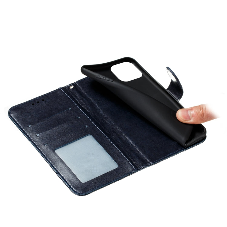 Para iPhone 15 Funda de Cuero con Tapa y Estampado de Flores de Encaje (Azul Oscuro) - MOVILSTORE