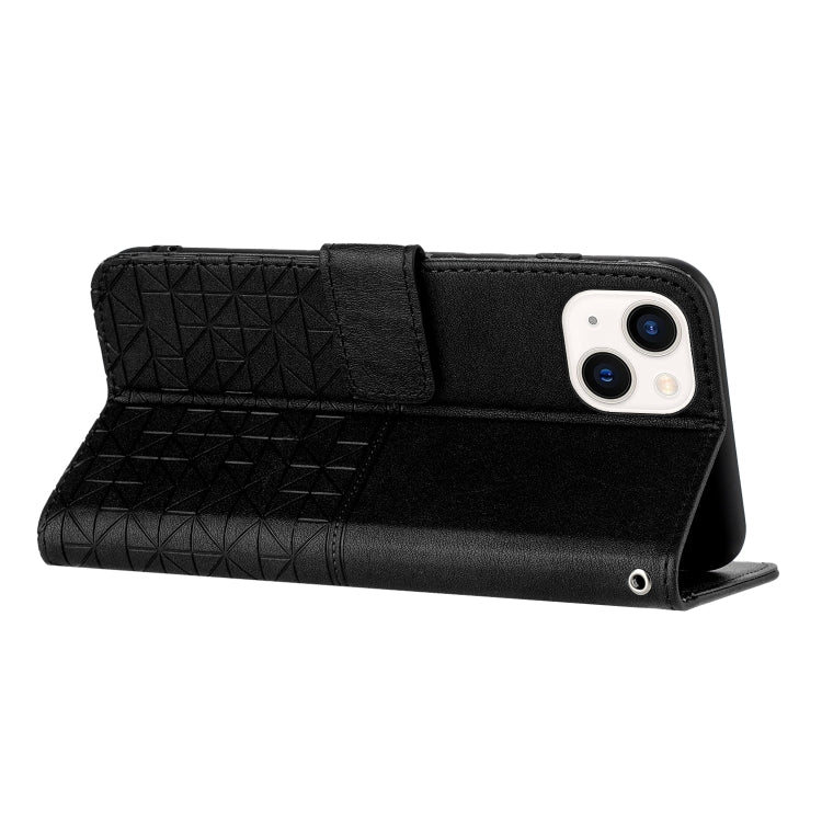 Para iPhone 15 Funda de Cuero con Textura Rómbica y Cordón (Negro) - MOVILSTORE