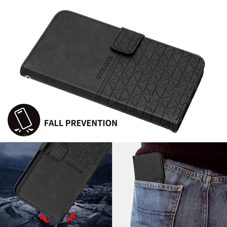 Para iPhone 15 Funda de Cuero con Textura Rómbica y Cordón (Negro) - MOVILSTORE