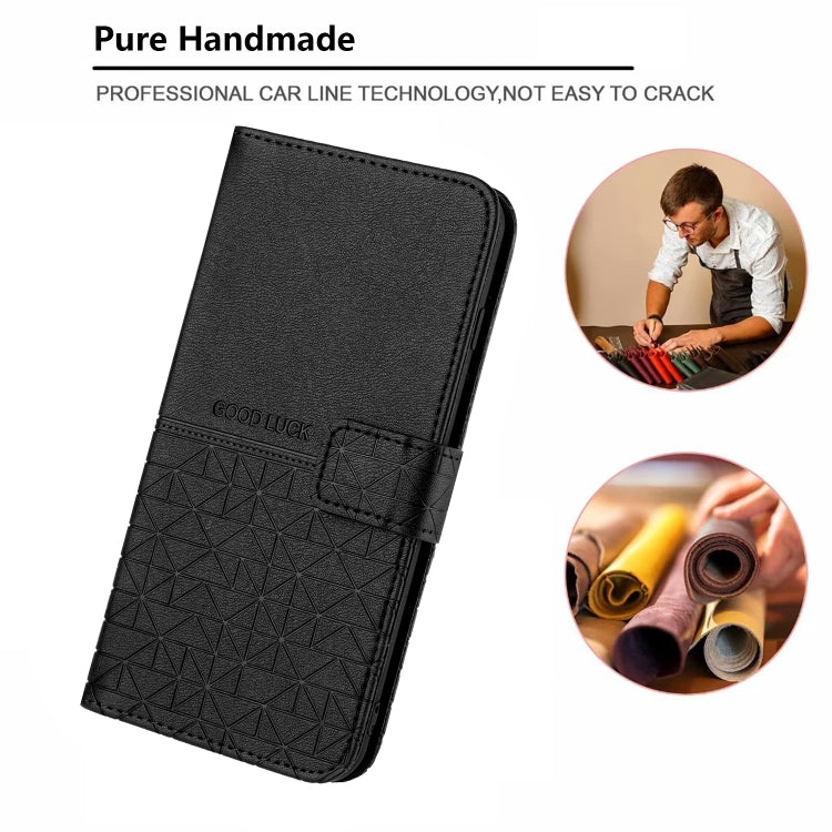 Para iPhone 15 Funda de Cuero con Textura Rómbica y Cordón (Negro) - MOVILSTORE