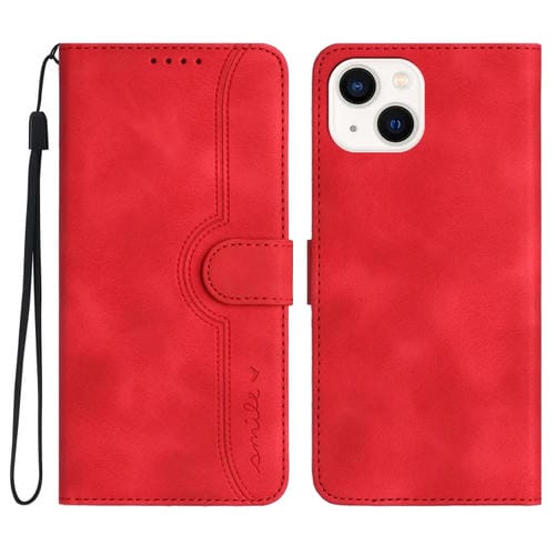 Para iPhone 15 Funda de Cuero para Teléfono con Sensación de Piel y Patrón de Corazón (Rojo) - MOVILSTORE