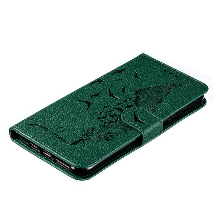 Para iPhone 15 Funda de Cuero para Teléfono con Textura Litchi con Patrón de Plumas (Verde) - MOVILSTORE