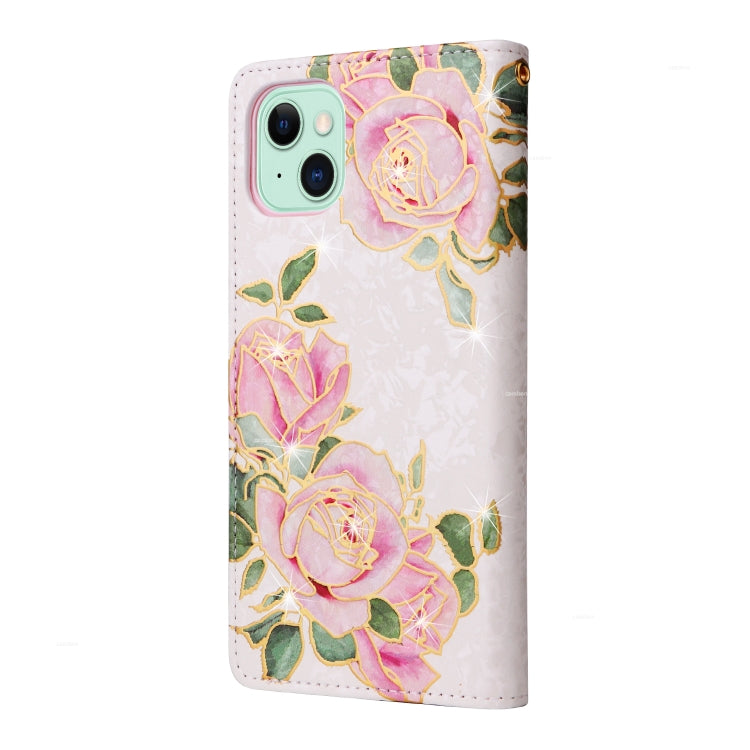 Para iPhone 15 Funda de Cuero Rfid con Pintura Bronceadora (Flor Rosa) - MOVILSTORE
