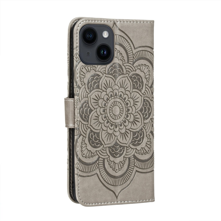 Para iPhone 15 Funda de Teléfono de Cuero con Estampado Sun Mandala (Gris) - MOVILSTORE