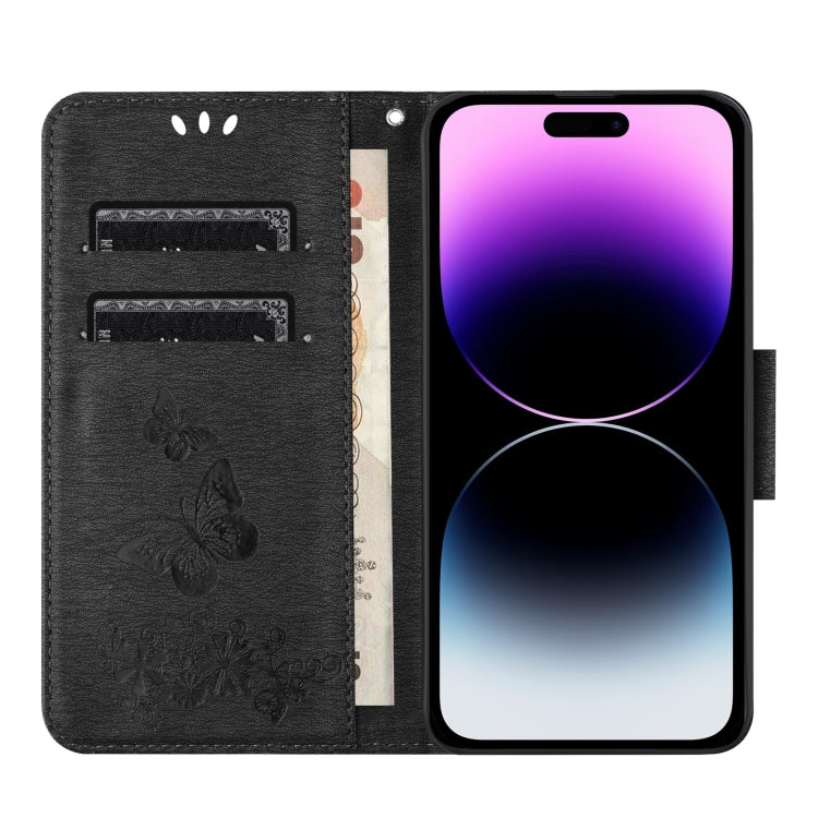 Para iPhone 15 Funda de Teléfono de Cuero con Tapa En Relieve de Mariposa (Negro) - MOVILSTORE