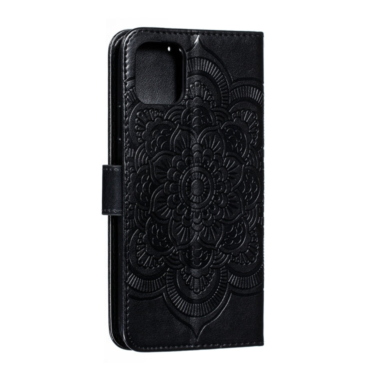 Para iPhone 15 Funda de Teléfono de Cuero con Tapa Horizontal con Patrón de Relieve de Mandala (Negro) - MOVILSTORE