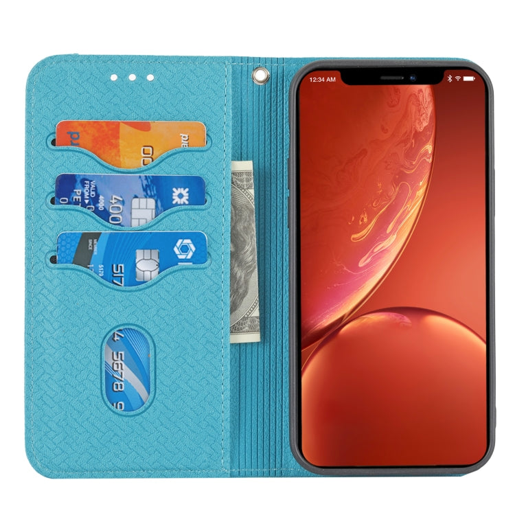 Para iPhone 15 Funda de Teléfono de Cuero Magnético con Costura de Textura Tejida (Azul) - MOVILSTORE