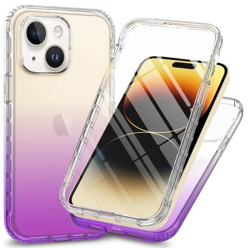 Para iPhone 15 Funda para Teléfono con Degradado Transparente a Prueba de Golpes de Cuerpo Completo (Púrpura) - MOVILSTORE
