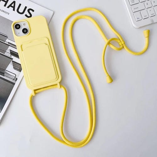Para iPhone 15 Funda para Teléfono con TaRJetero de Silicona Elástica con Cordón Cruzado (Amarillo Claro) - MOVILSTORE