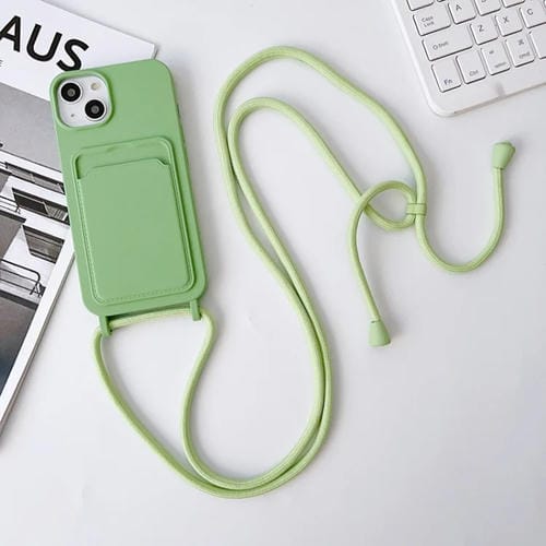 Para iPhone 15 Funda para Teléfono con TaRJetero de Silicona Elástica con Cordón Cruzado (Verde) - MOVILSTORE