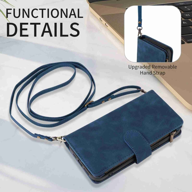 Para iPhone 15 Funda para Teléfono de Cuero con Cremallera y Ranura para Múltiples Tarjetas Cruzadas (Azul Oscuro) - MOVILSTORE
