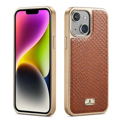 Para iPhone 15 Funda para Teléfono de Pu con Galvanoplastia con Textura de Serpiente Fierre Shann (Marrón) - MOVILSTORE