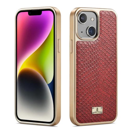 Para iPhone 15 Funda para Teléfono de Pu con Galvanoplastia con Textura de Serpiente Fierre Shann (Rojo) - MOVILSTORE