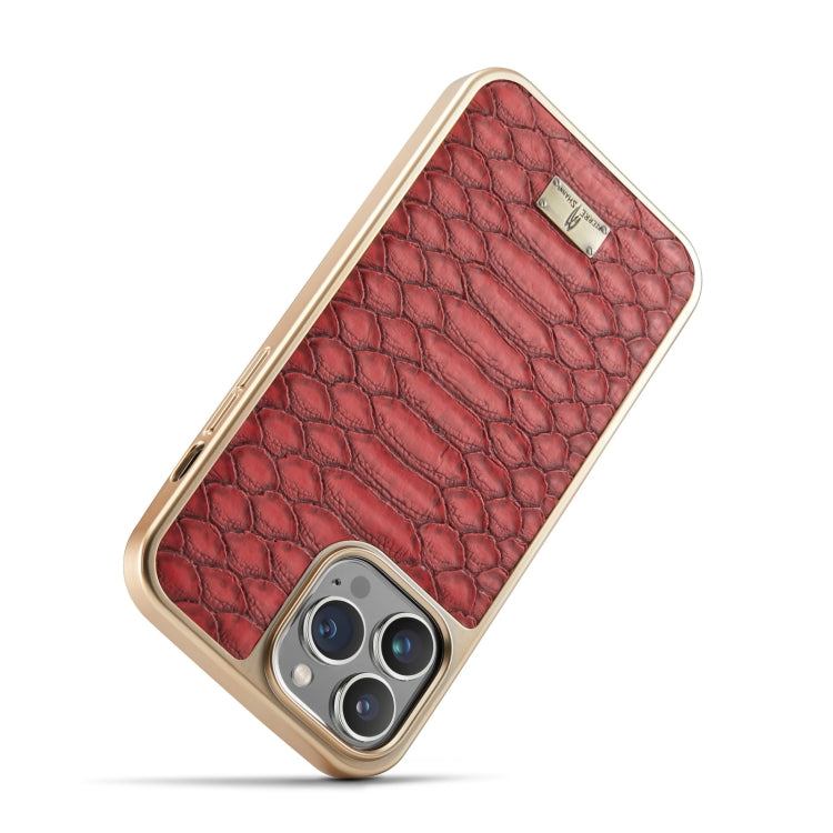 Para iPhone 15 Funda para Teléfono de Pu con Galvanoplastia con Textura Fierre Shann Python (Rojo) - MOVILSTORE