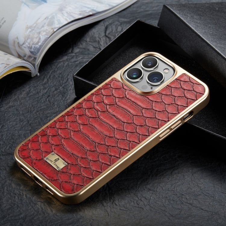 Para iPhone 15 Funda para Teléfono de Pu con Galvanoplastia con Textura Fierre Shann Python (Rojo) - MOVILSTORE